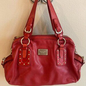 MICHAEL KORS Red Soft Pebbled Leather Studded Shoulder Bag
